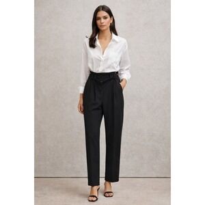 Milly Black High Waisted Trousers with Belt Straight Leg Dress Pants 8